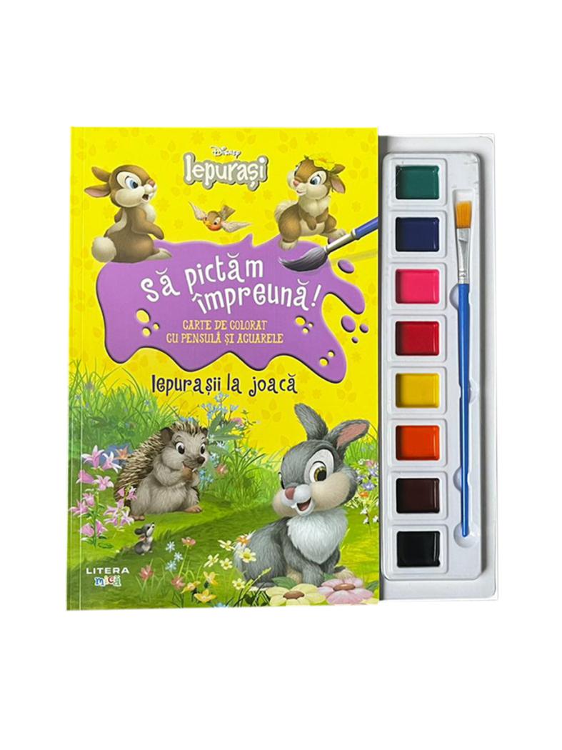 Disney Iepurasi Sa pictam impreuna Iepurasii la joaca Carte de colorat cu pensula si acuarele - coperta