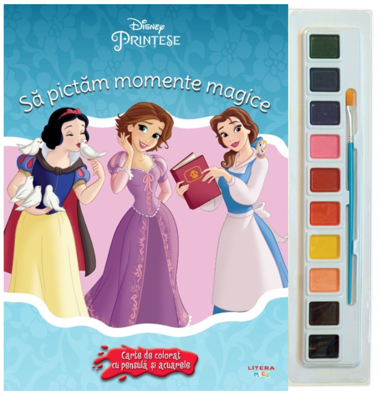 Disney Printese Sa pictam momente magice Carte de colorat cu pensula si acuarele - coperta