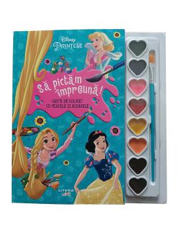 Disney Printese Sa pictam impreuna Carte de colorat cu pensula si acuarele - coperta