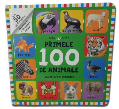 Bebe invata Primele 100 de animale Carte cu ferestruici - coperta