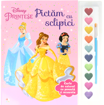 Disney Printese Pictam cu sclipici Carte de colorat cu pensula si acuarele - coperta