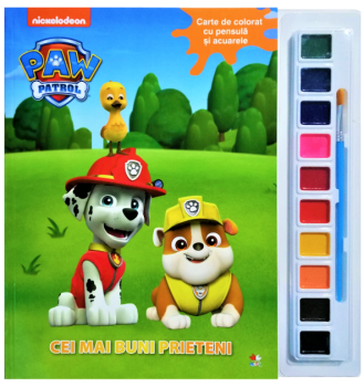 Patrula Catelusilor Cei mai buni prieteni Carte de colorat cu pensula si acuarele - coperta