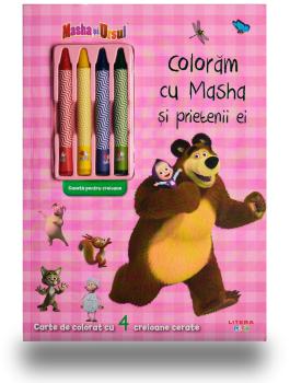 Masha si Ursul Coloram cu Masha si prietenii ei contine 4 creioane cerate  - coperta