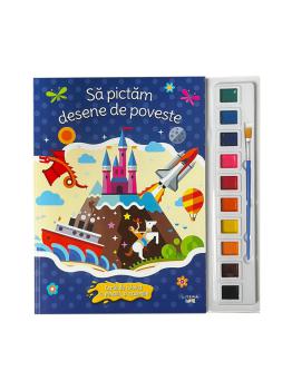 Sa pictam desene de poveste Carte de colorat cu pensula si acuarele - coperta